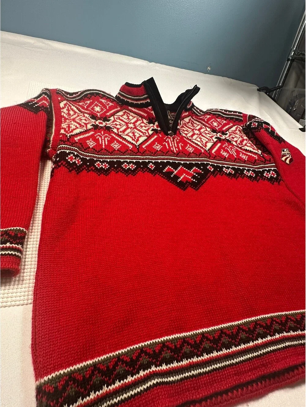 Dale of Norway US Ski Team Sweater Mens Sm Wool Fair Isle 1/4 Zip Pullover (213)